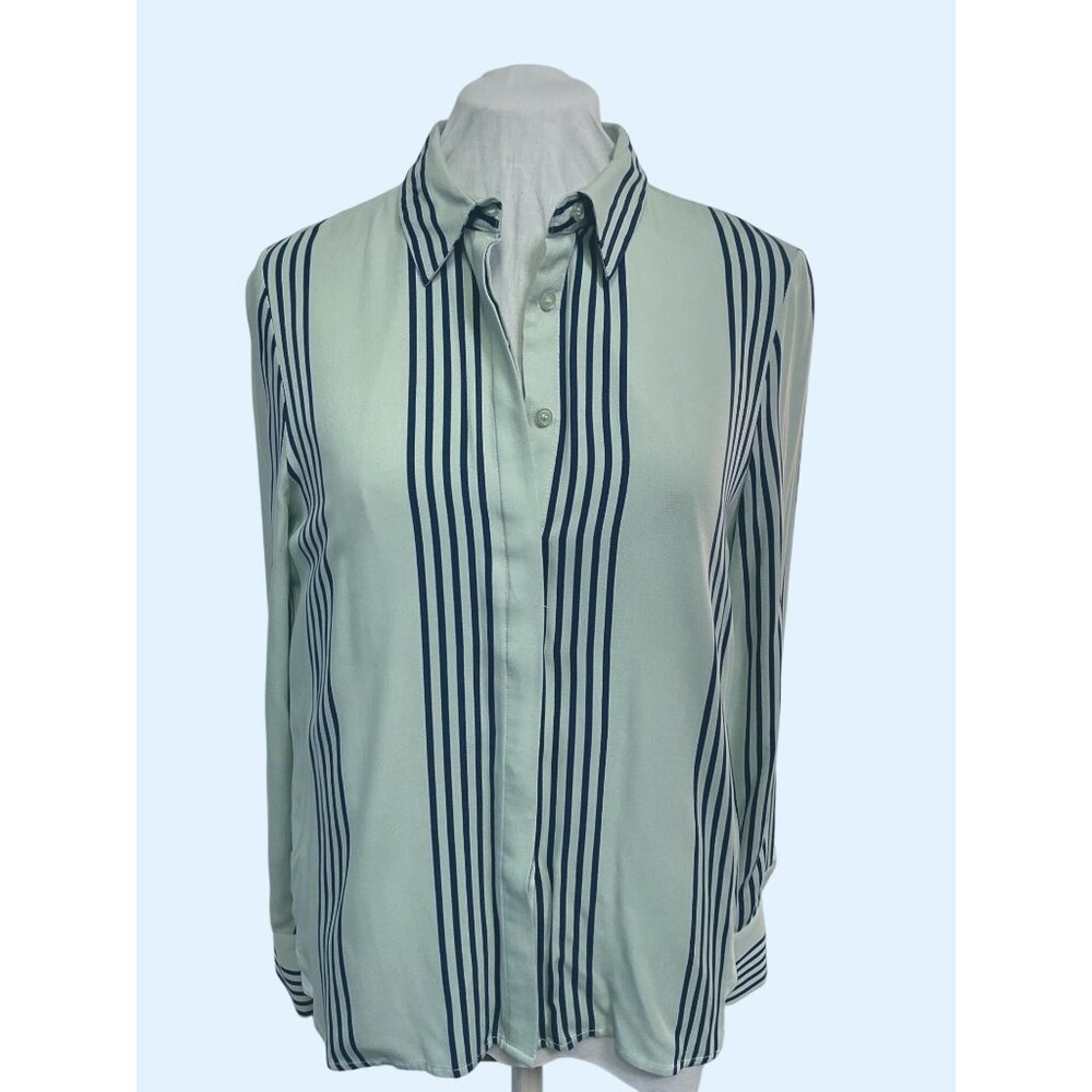Ichi Pistachio & Navy Striped Soft Viscose Button… - image 1